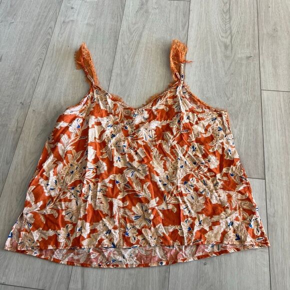 Sam Edelman Small Top Palmer Floral Eyelash Trim Camisole in Apricot Ora size XL - Picture 4 of 9